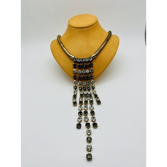 Smoke Clear Crystal Waterfall Necklace | Statement Faceted Glass Stones | Long 2 - Picture 2 of 6